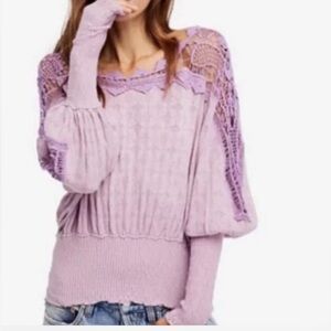 FREE PEOPLE LOVE LACE SWEATER TOP XS